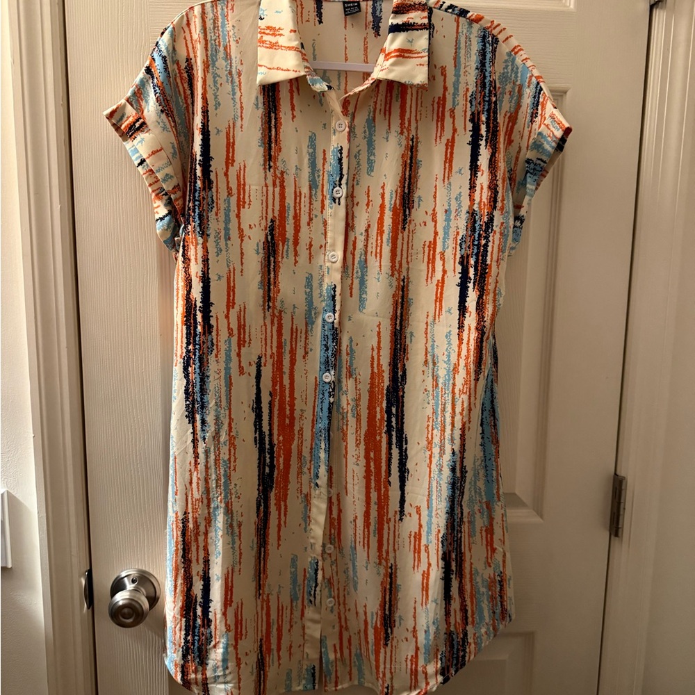 SHEIN Multicolor Striped Button Down Comfy Dress